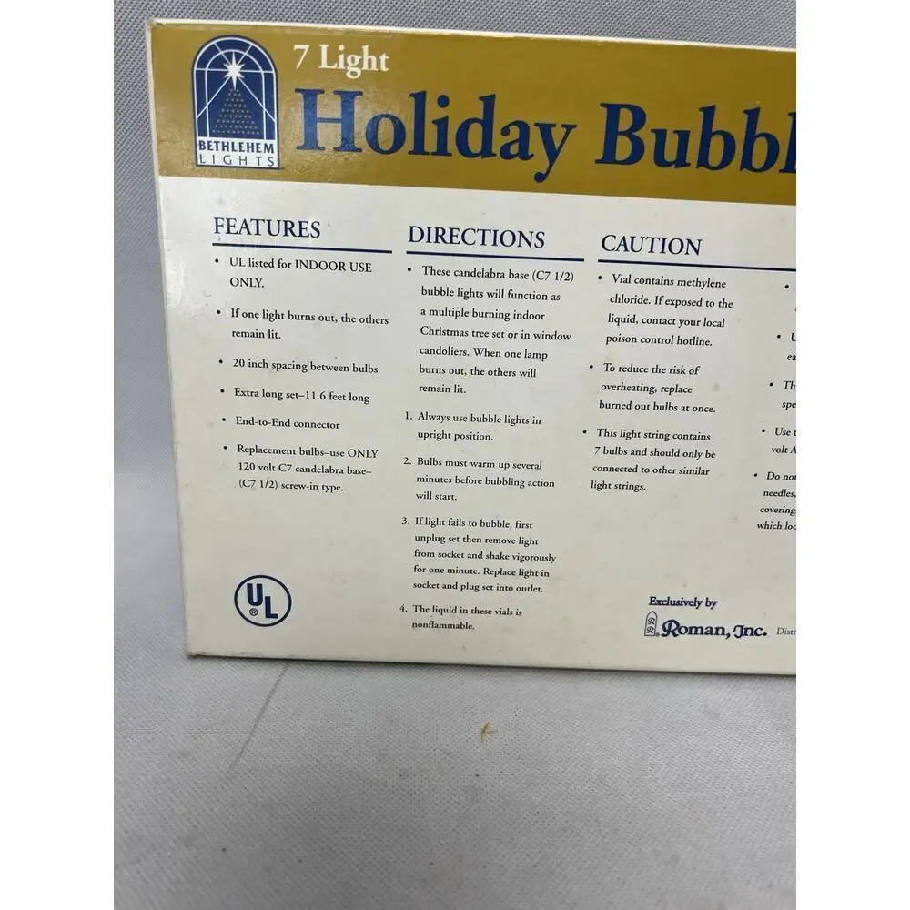 VTG Roman Inc. Bubbling Lights Christmas Tree Holiday Decorative - 7 light set